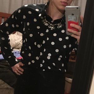 Black & White Polka Dot Lightweight Button Up Blouse or Preppy Dress Shirt